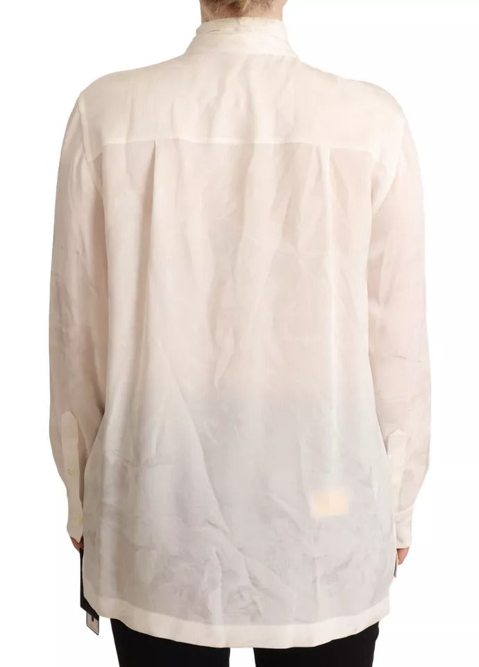 Dolce & Gabbana White Blouse Ascot Collar Shirt Silk Button Top IT42 / M