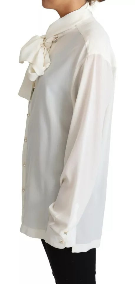 Dolce & Gabbana White Blouse Ascot Collar Shirt Silk Top