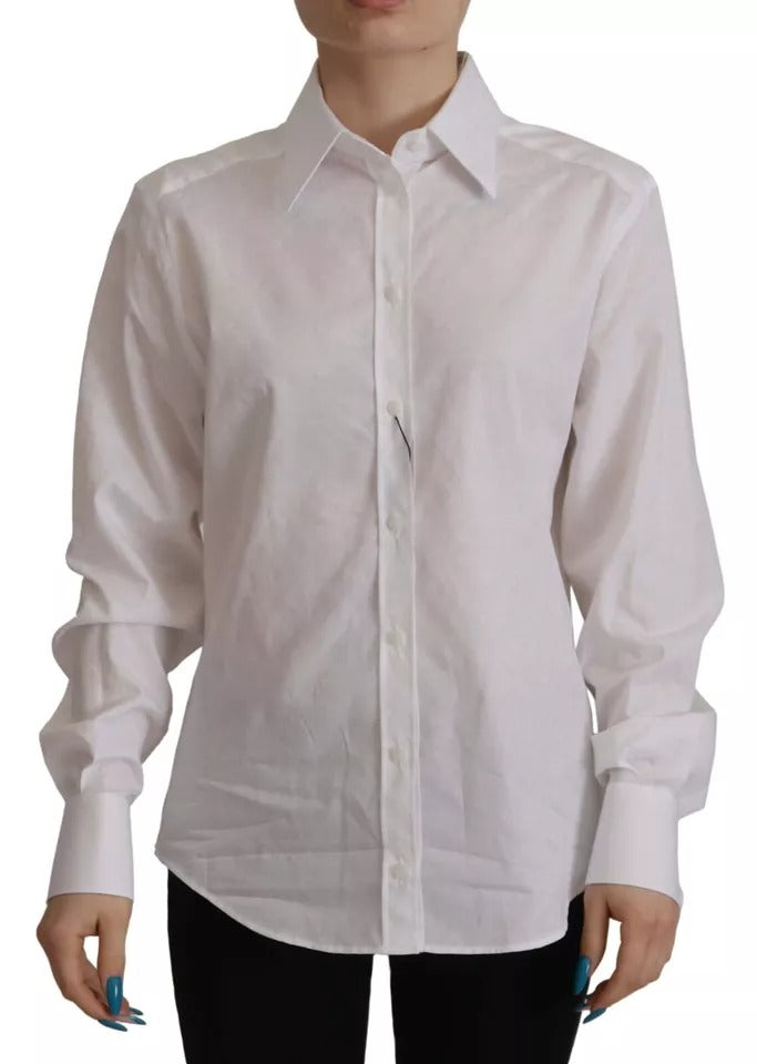 Dolce & Gabbana White Cotton Collared Formal Dress Shirt Top IT40 | S