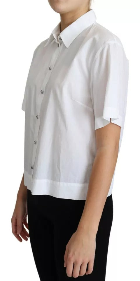 Dolce & Gabbana White Cotton Decorative Button Collared Top IT44 | L