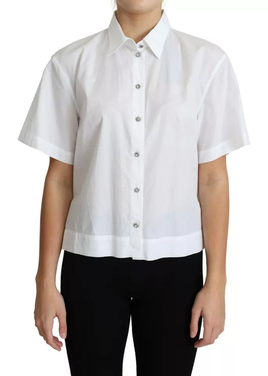 Dolce & Gabbana White Cotton Decorative Button Collared Top IT44 | L