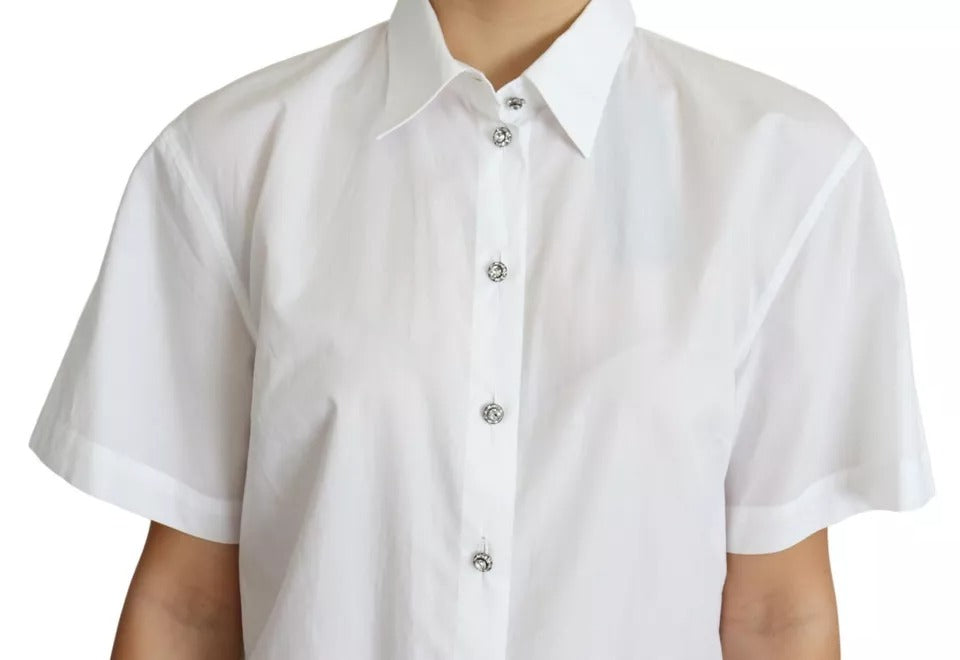 Dolce & Gabbana White Cotton Decorative Button Collared Top IT44 | L