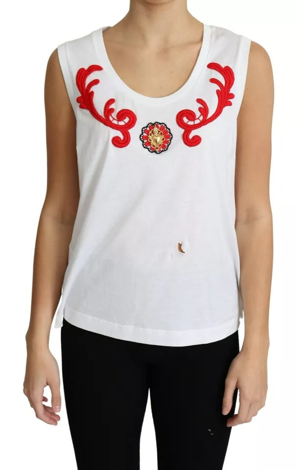 Dolce & Gabbana White Cotton Heart Applique Sleeveless Tank Top IT44 | L