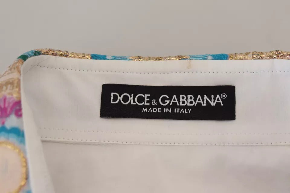 Dolce & Gabbana White Floral Jacquard Cotton Long Sleeves Top IT40 | S