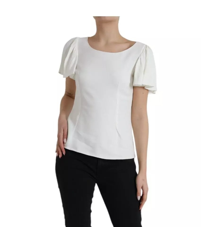 Dolce & Gabbana White Viscose Round Neck Short Sleeves Top IT44 | L