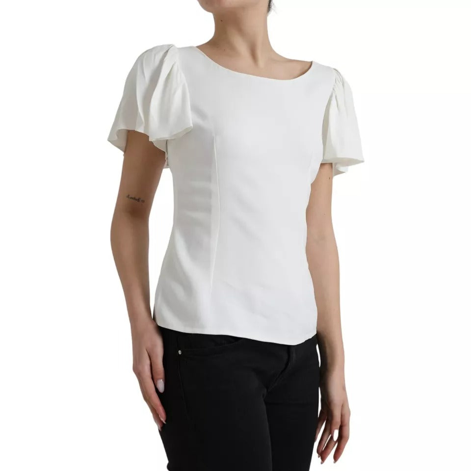 Dolce & Gabbana White Viscose Round Neck Short Sleeves Top IT44 | L