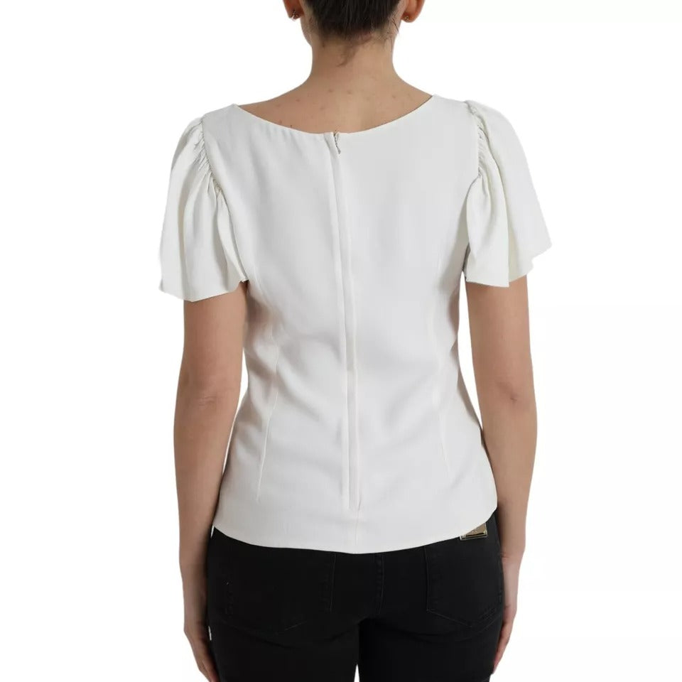 Dolce & Gabbana White Viscose Round Neck Short Sleeves Top IT44 | L