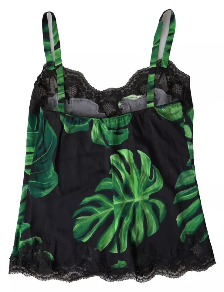 Dolce & Gabbana Black Philodendron Print Silk Camisole Underwear IT2 / S