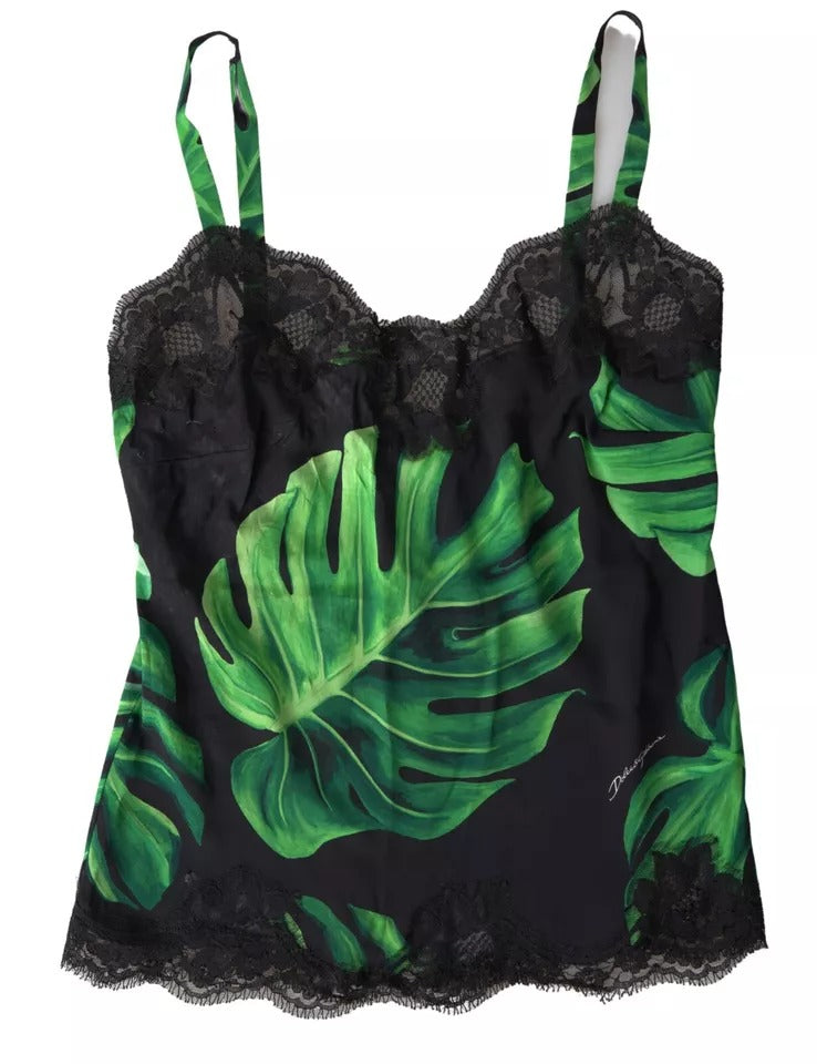 Dolce & Gabbana Black Philodendron Print Silk Camisole Underwear IT2 / S