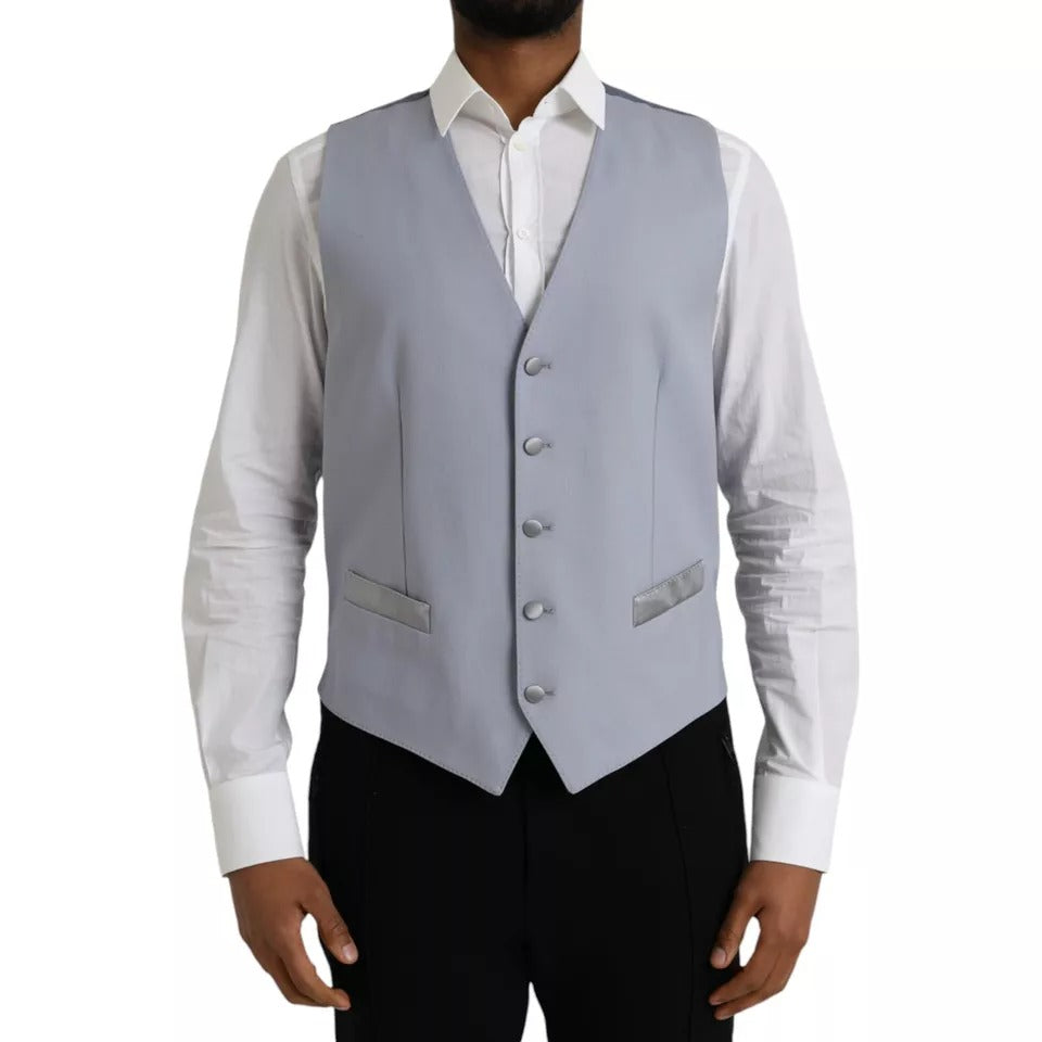 Dolce & Gabbana Light Blue Wool Formal Dress Waistcoat Vest IT50 / L