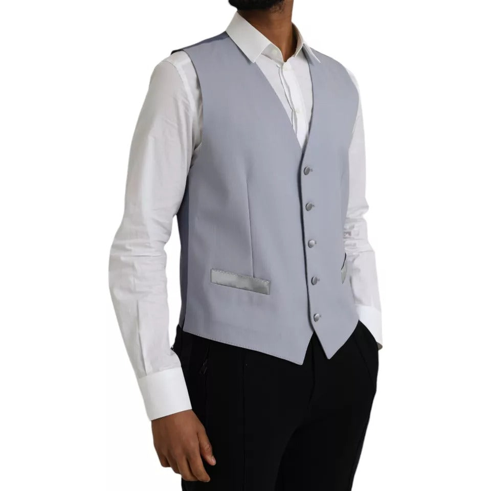 Dolce & Gabbana Light Blue Wool Formal Dress Waistcoat Vest IT50 / L