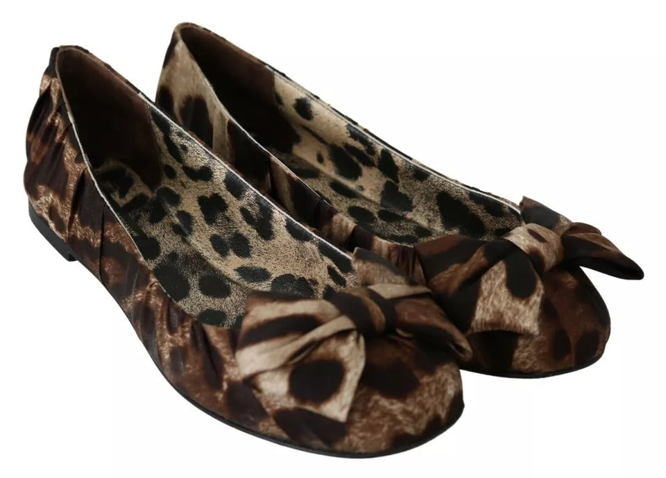 Dolce & Gabbana Brown Leopard Silk Ballerina Flats Shoes EU36 / US5.5