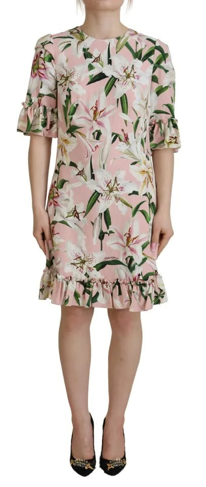 Dolce & Gabbana Pink Lily Viscose Sheath Knee Length Dress IT40 | S