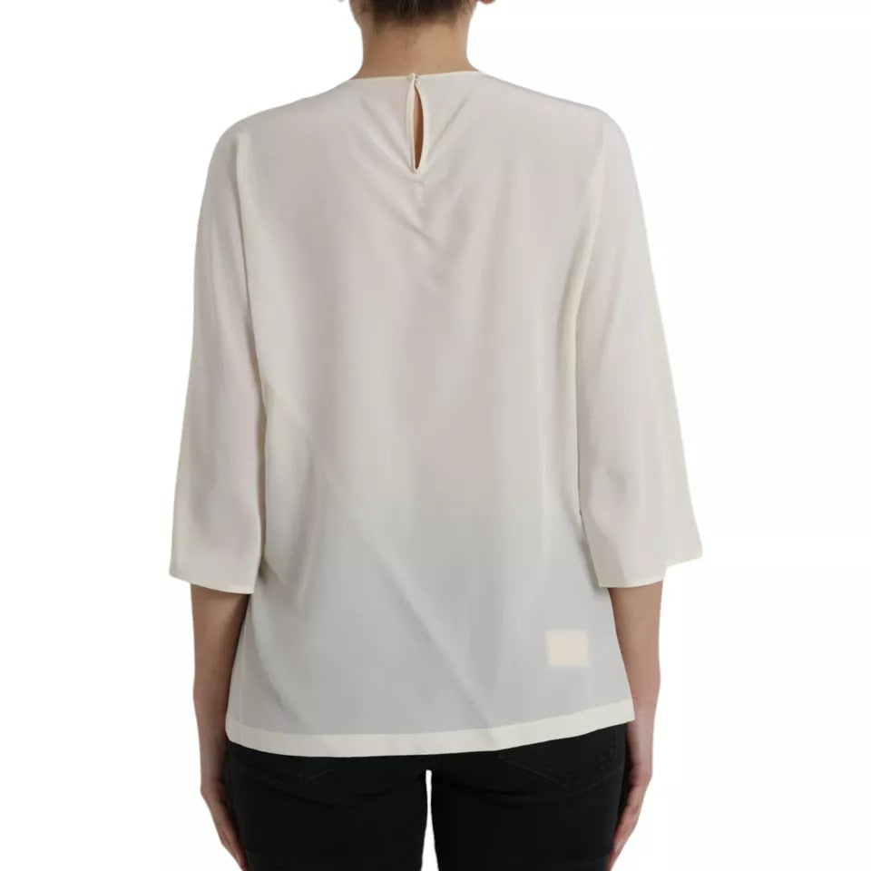 Dolce & Gabbana White Silk Crystal 3/4 Sleeves Blouse Top IT42 / M