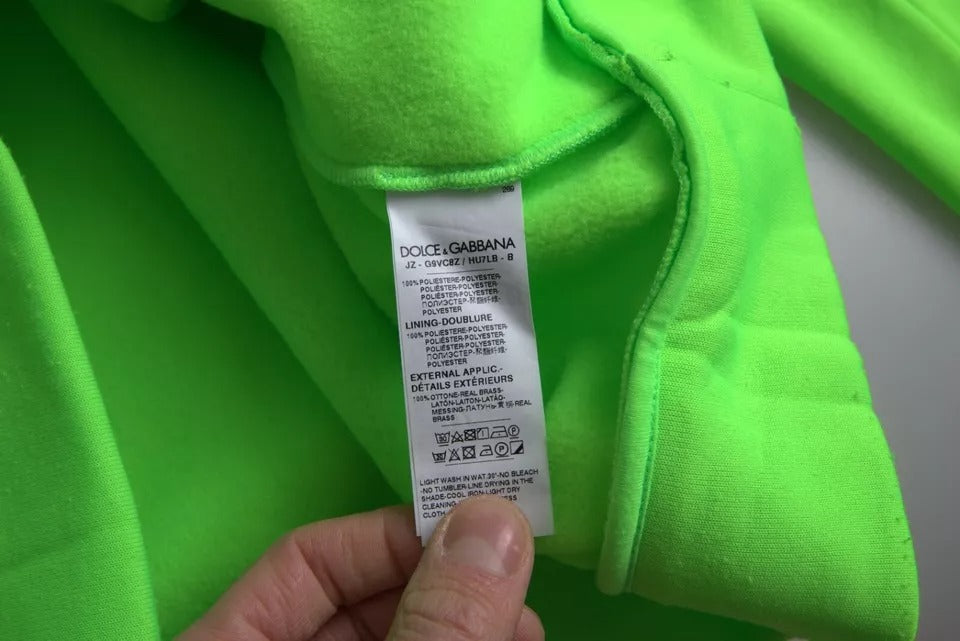 Dolce & Gabbana Neon Green Logo Pullover Hooded Sweatshirt Sweater IT46 / S