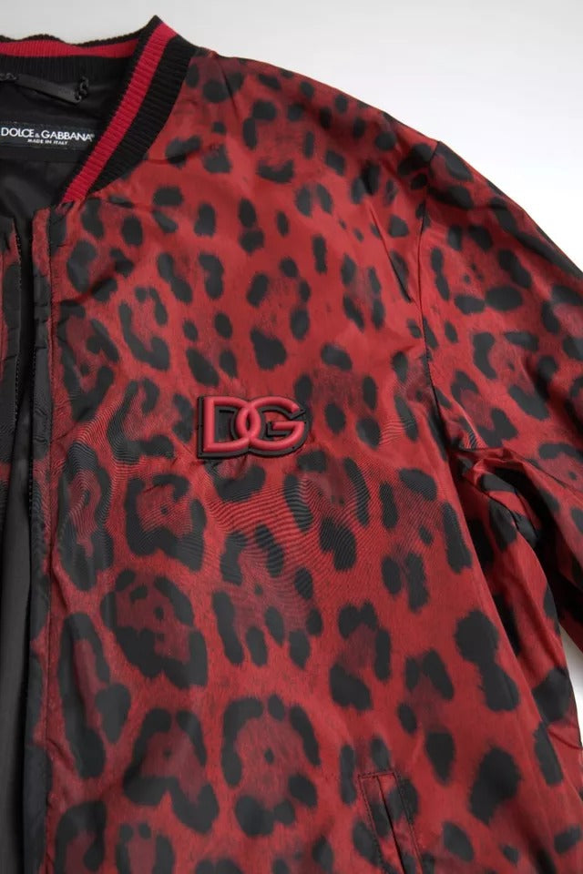 Dolce & Gabbana Red Leopard Bomber Short Coat Jacket IT46 / S