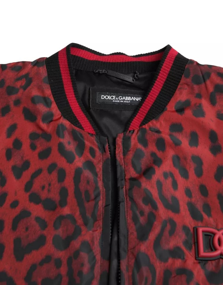 Dolce & Gabbana Red Leopard Bomber Short Coat Jacket IT46 / S