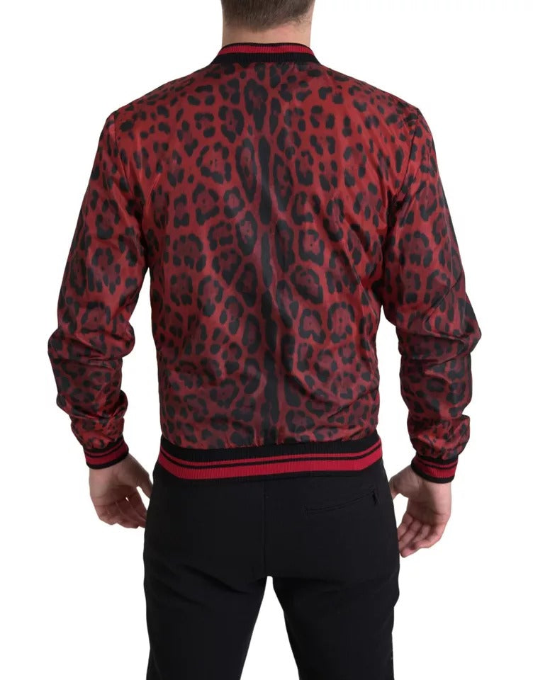 Dolce & Gabbana Red Leopard Bomber Short Coat Jacket IT46 / S