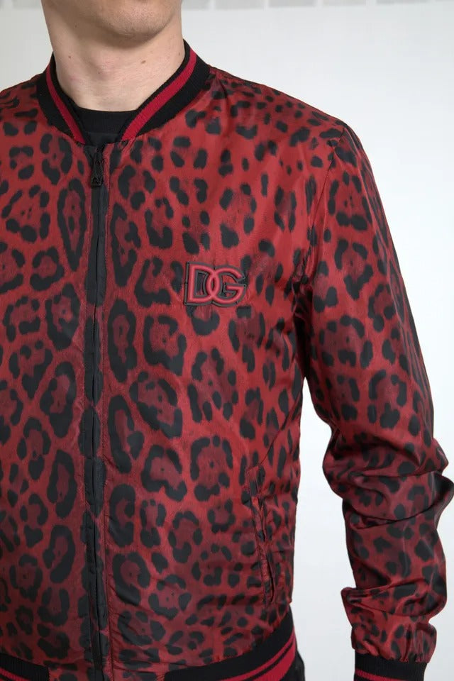 Dolce & Gabbana Red Leopard Bomber Short Coat Jacket IT46 / S