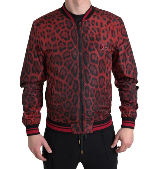 Dolce & Gabbana Red Leopard Bomber Short Coat Jacket IT46 / S