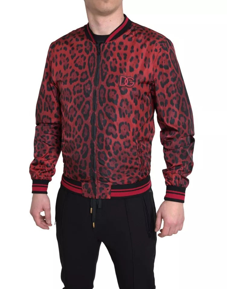 Dolce & Gabbana Red Leopard Bomber Short Coat Jacket IT46 / S