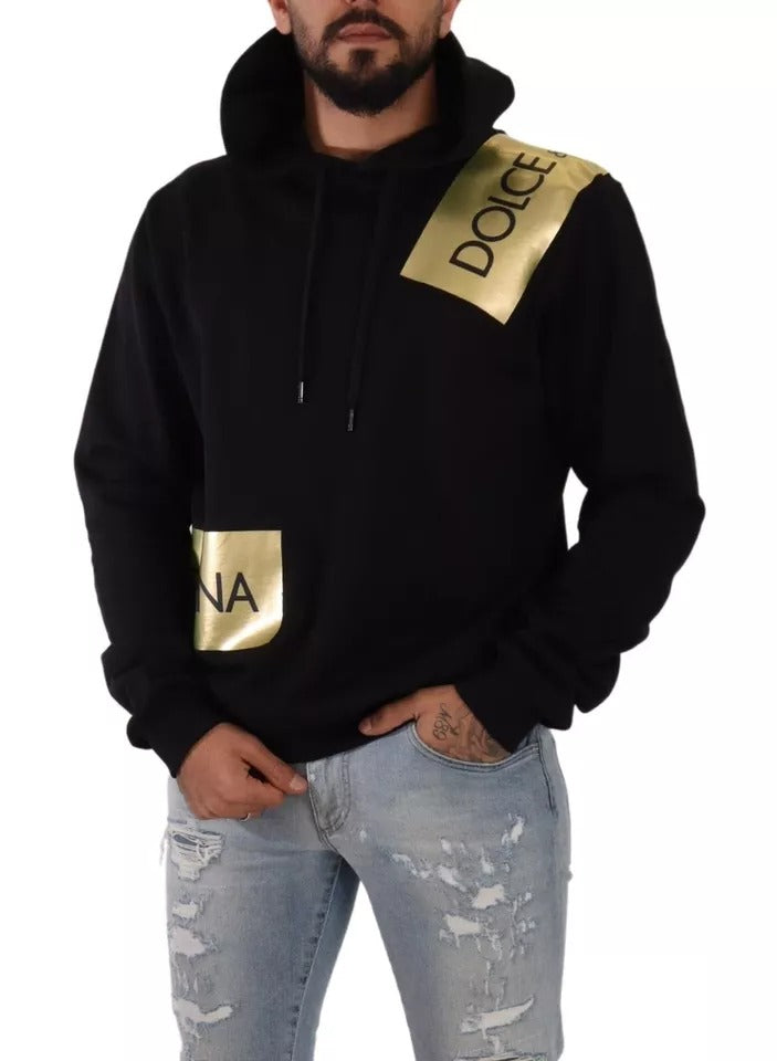 Dolce & Gabbana Black Gold Hooded Cotton Mens Pullover Sweater IT44 / S