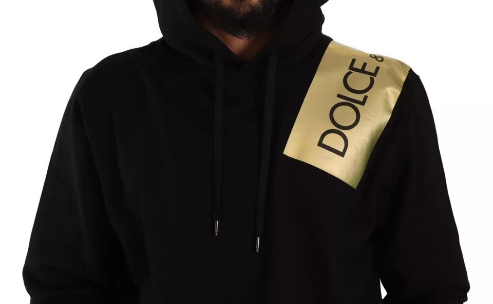 Dolce & Gabbana Black Gold Hooded Cotton Mens Pullover Sweater IT44 / S