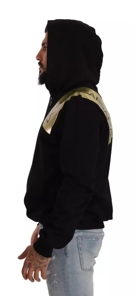 Dolce & Gabbana Black Gold Hooded Cotton Mens Pullover Sweater IT44 / S