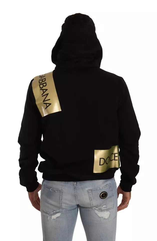 Dolce & Gabbana Black Gold Hooded Cotton Mens Pullover Sweater IT44 / S