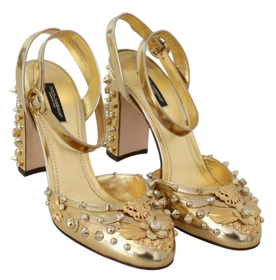 Dolce & Gabbana Gold Studs Vally Slingback Sandals Shoes EU37 / US6.5