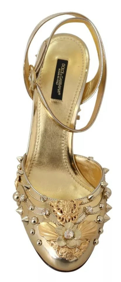 Dolce & Gabbana Gold Studs Vally Slingback Sandals Shoes EU37 / US6.5