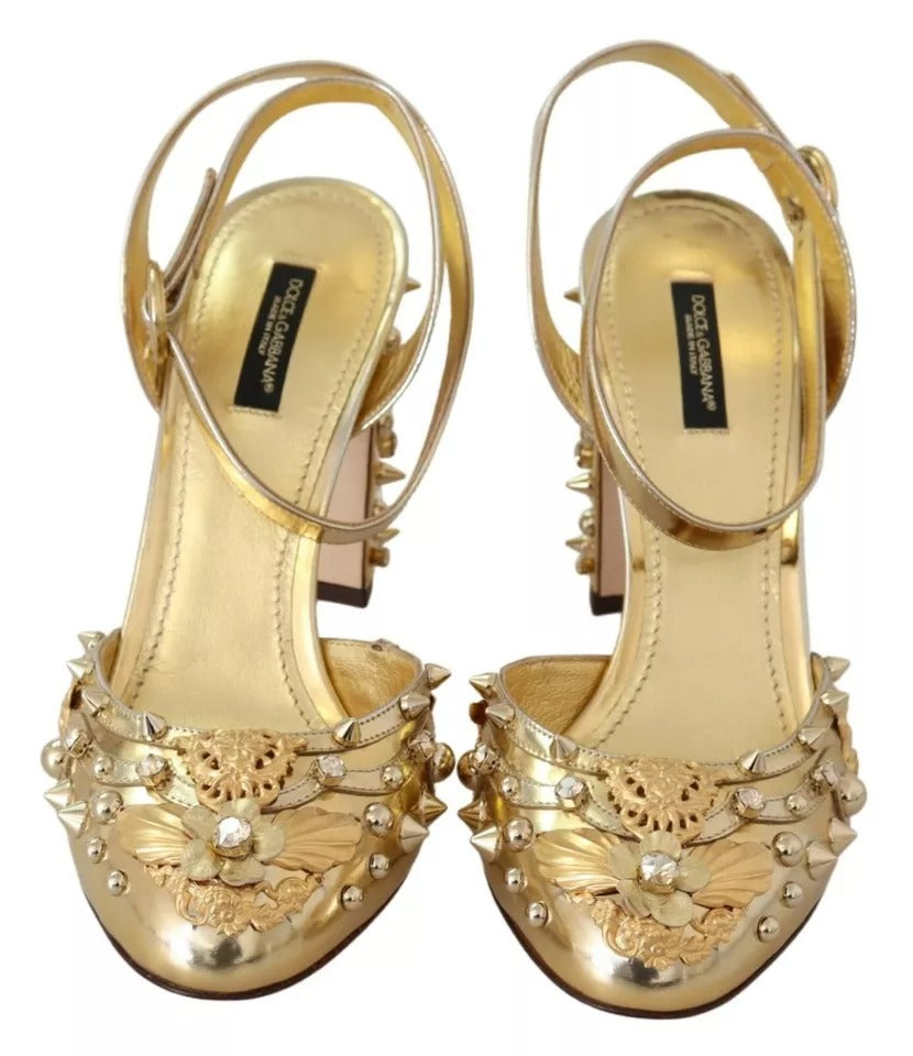 Dolce & Gabbana Gold Studs Vally Slingback Sandals Shoes EU37 / US6.5