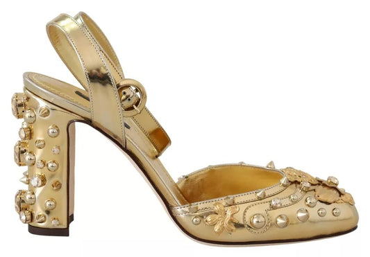 Dolce & Gabbana Gold Studs Vally Slingback Sandals Shoes EU37 / US6.5