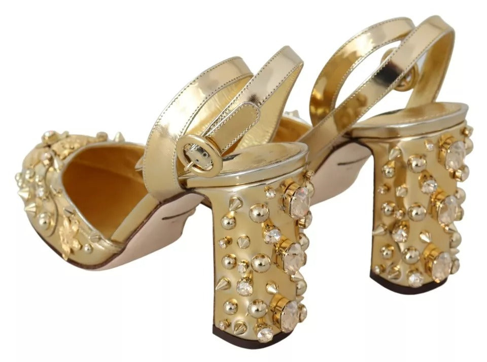 Dolce & Gabbana Gold Studs Vally Slingback Sandals Shoes EU37 / US6.5