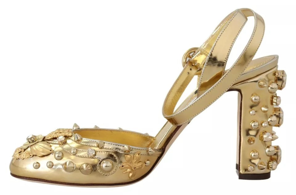 Dolce & Gabbana Gold Studs Vally Slingback Sandals Shoes EU37 / US6.5