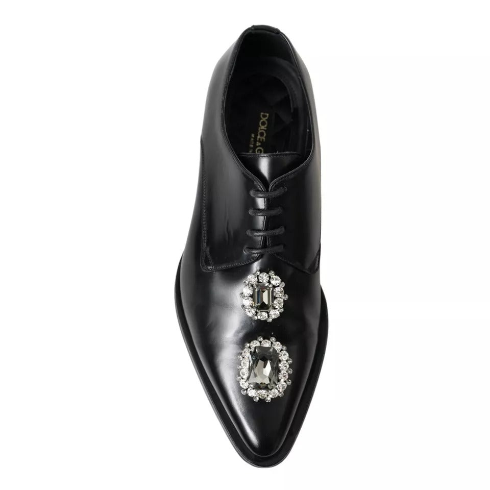 Dolce & Gabbana Black Leather Crystal Lace Up Formal Shoes EU39 / US8.5