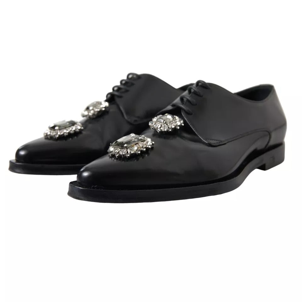 Dolce & Gabbana Black Leather Crystal Lace Up Formal Shoes EU39 / US8.5