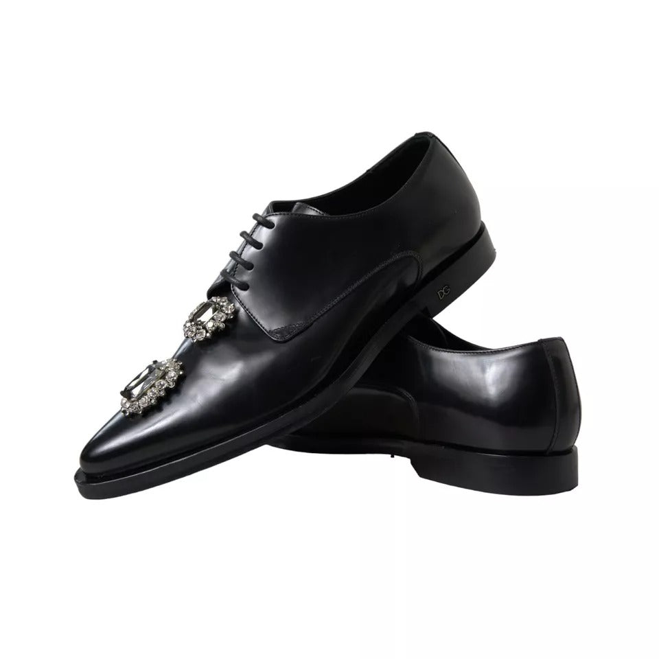 Dolce & Gabbana Black Leather Crystal Lace Up Formal Shoes EU39 / US8.5