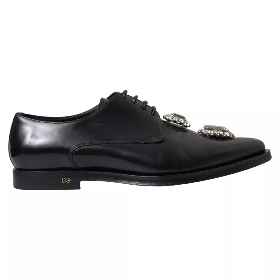 Dolce & Gabbana Black Leather Crystal Lace Up Formal Shoes EU39 / US8.5