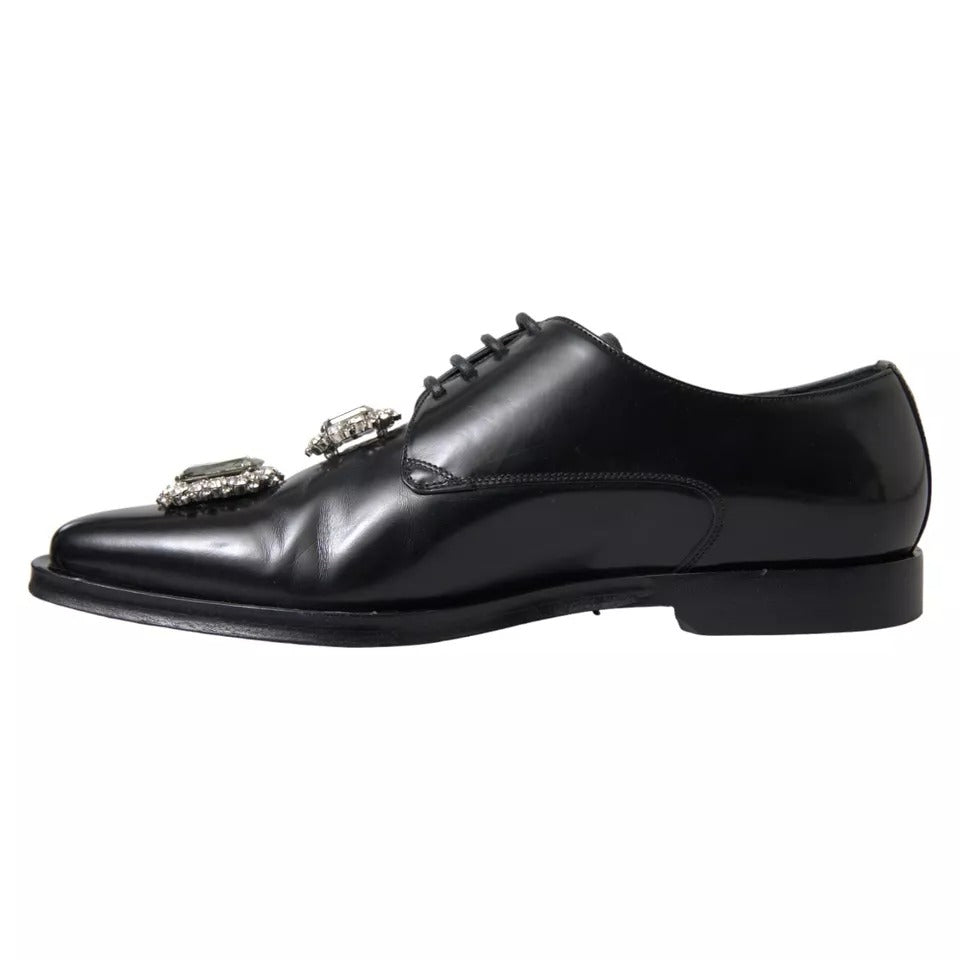 Dolce & Gabbana Black Leather Crystal Lace Up Formal Shoes EU39 / US8.5