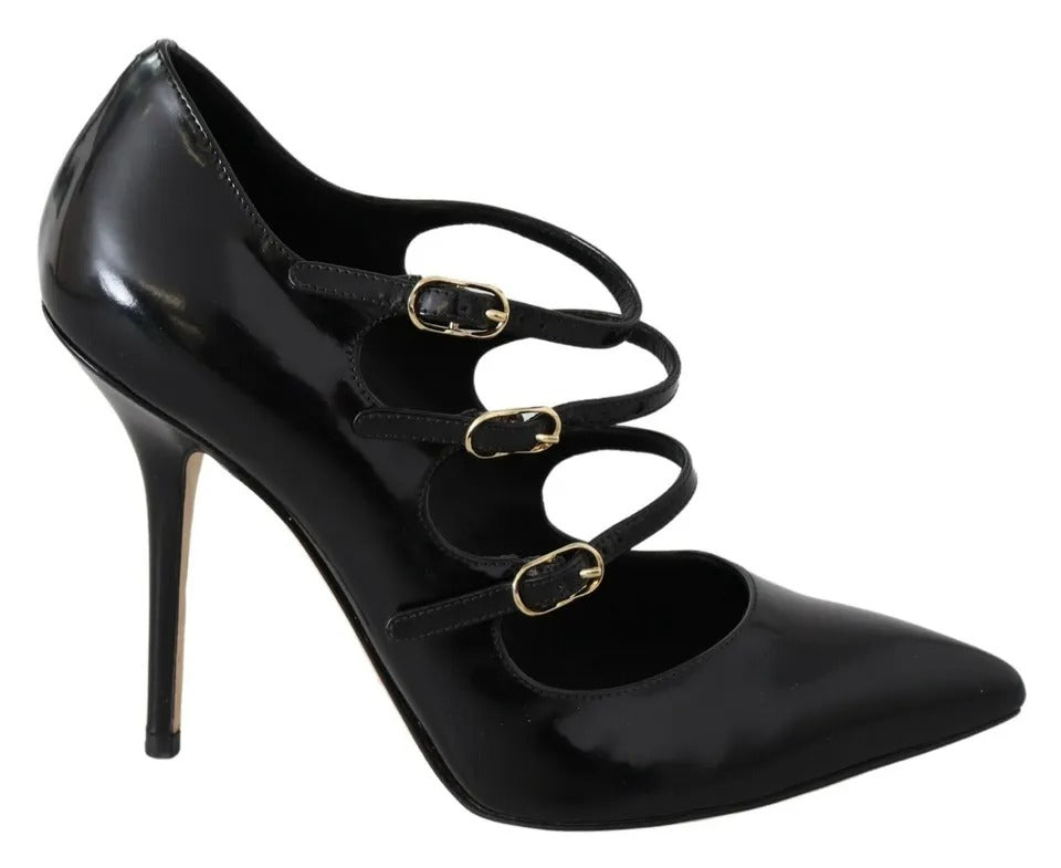 Dolce & Gabbana Black Leather Ankle Strap Heels Pumps Shoes EU37 / US6.5