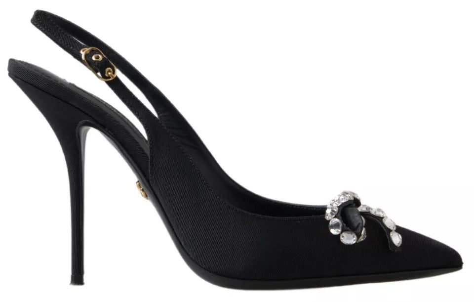 Dolce & Gabbana Black Crystal Embellished Slingback Heel Shoes EU38.5 / US8