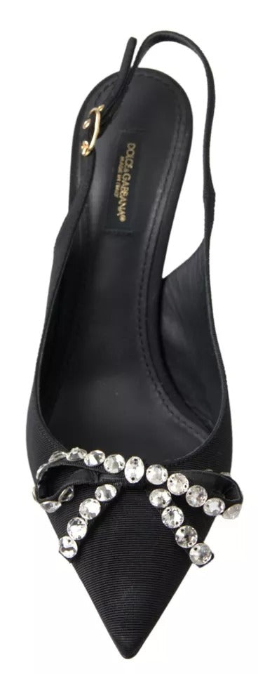 Dolce & Gabbana Black Crystal Embellished Slingback Heel Shoes EU38.5 / US8