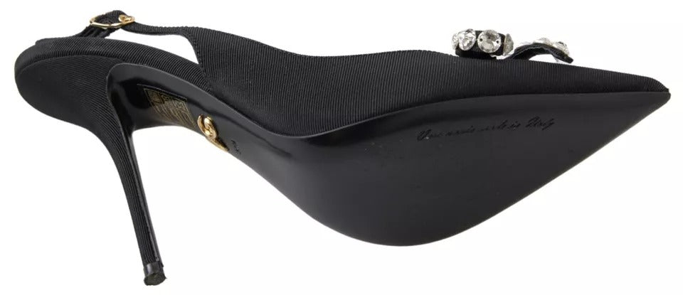 Dolce & Gabbana Black Crystal Embellished Slingback Heel Shoes EU38.5 / US8