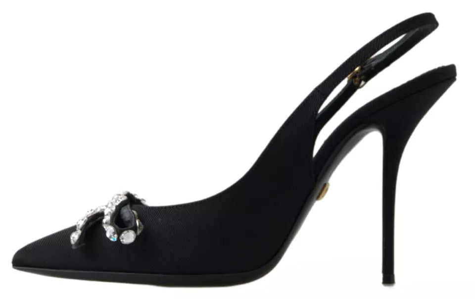 Dolce & Gabbana Black Crystal Embellished Slingback Heel Shoes EU38.5 / US8