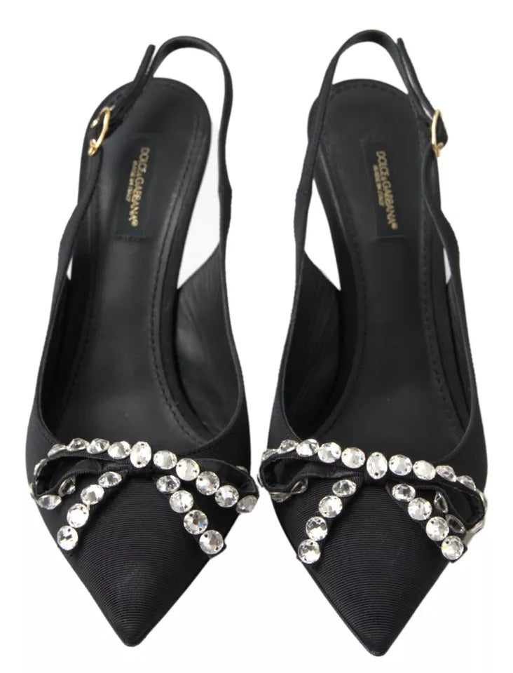 Dolce & Gabbana Black Crystal Embellished Slingback Heel Shoes EU38.5 / US8