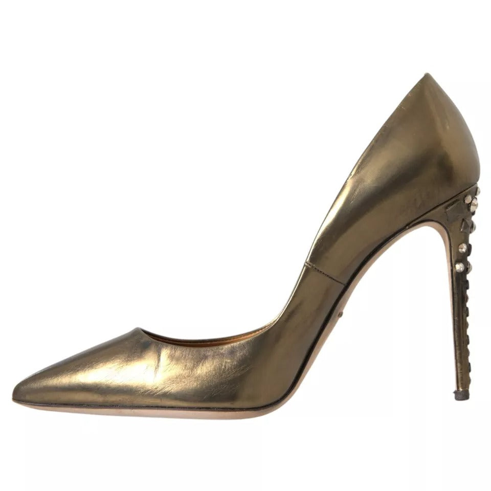 Dolce & Gabbana Bronze Leather Embellished Heels Pumps Shoes EU39 / US8.5