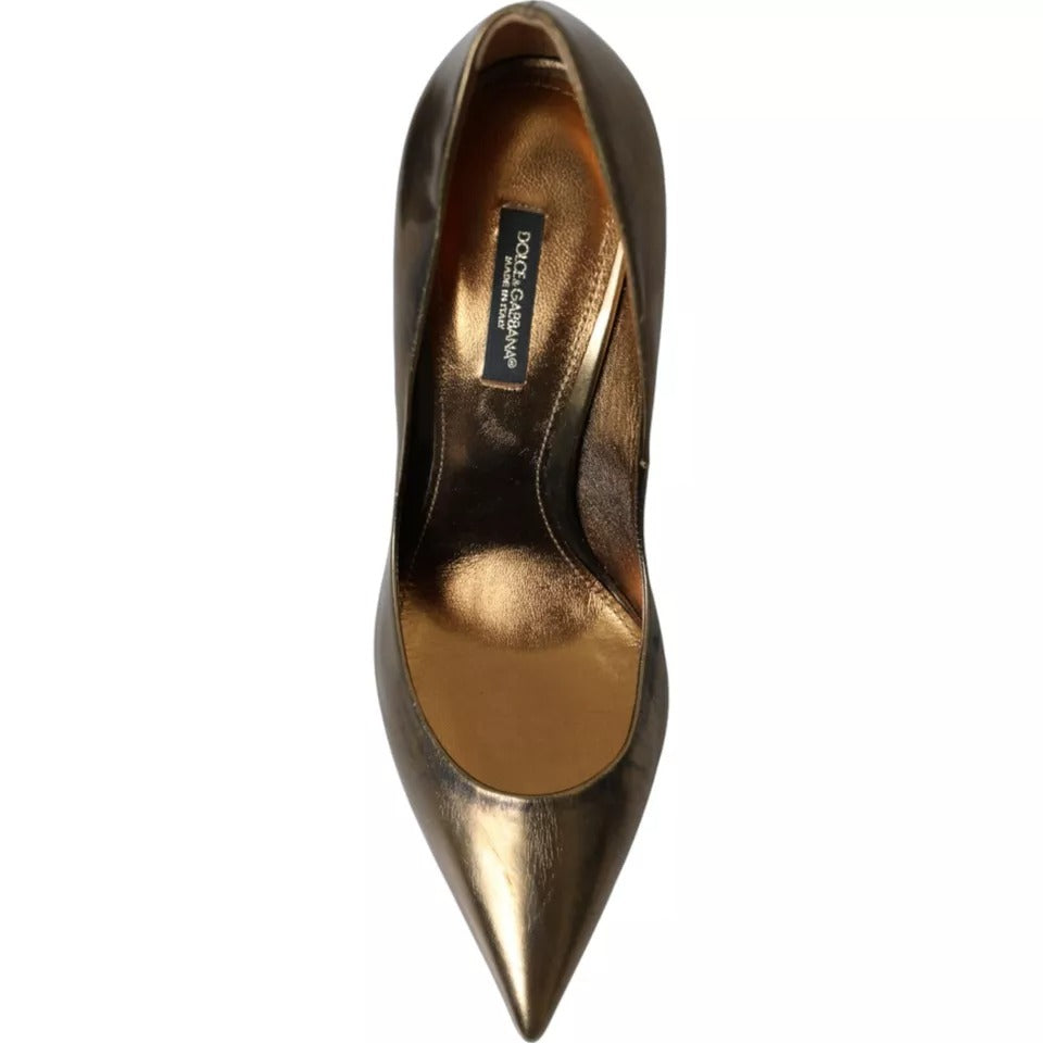 Dolce & Gabbana Bronze Leather Embellished Heels Pumps Shoes EU39 / US8.5