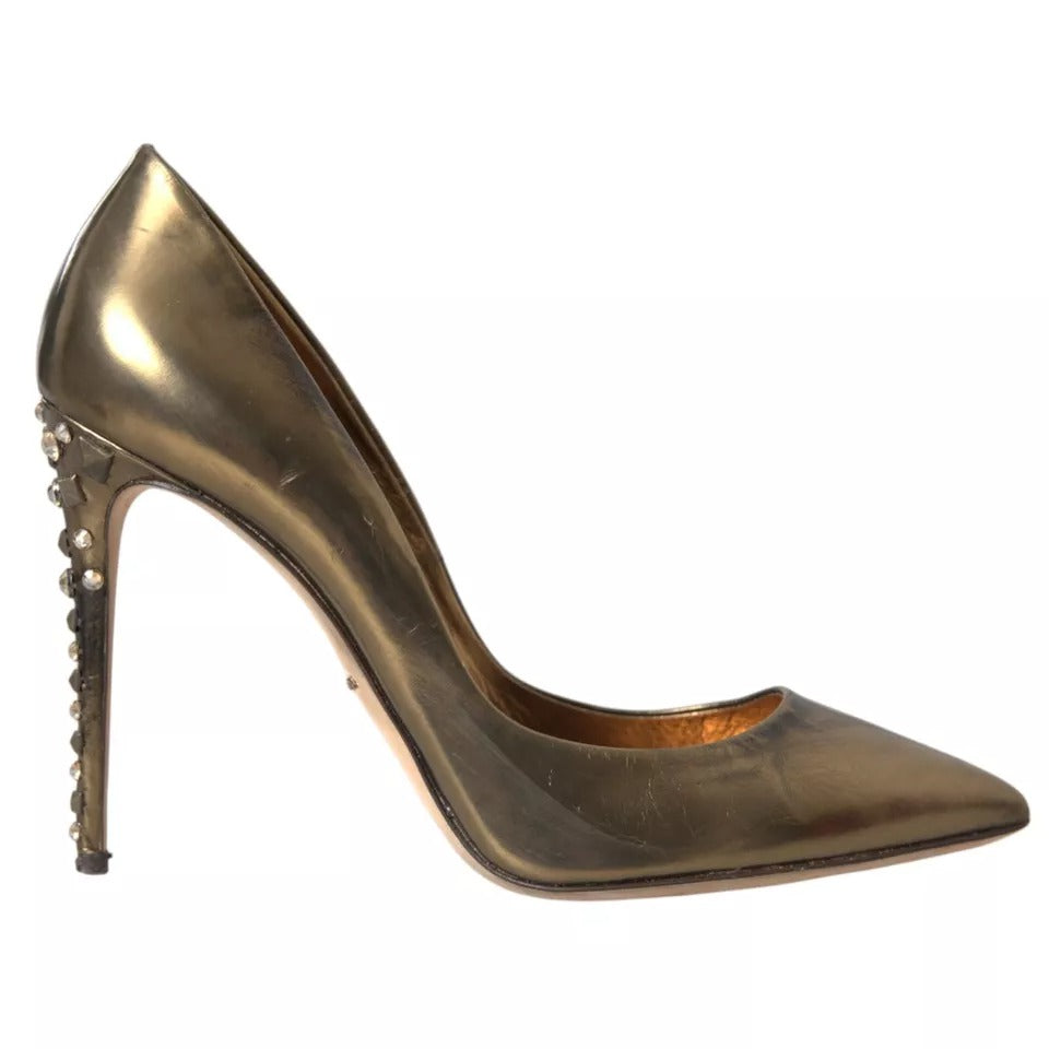 Dolce & Gabbana Bronze Leather Embellished Heels Pumps Shoes EU39 / US8.5