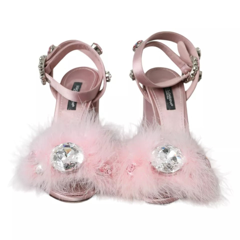 Dolce & Gabbana Pink Turkey Feather Crystal Sandals Shoes EU36 / US5.5